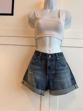 AG Adriano Goldschmied Shorts Dark Wash Cuffed Denim Size 27